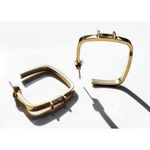 18K Gold Pave CZ Square Hoop Earrings